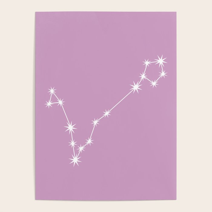 Pisces Zodiac Star Constellation Line Art Pastel Lilac Poster Gallery Image 1
