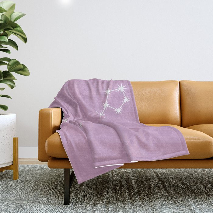 Pisces Zodiac Star Constellation Line Art Pastel Lilac Throw Blanket Gallery Image 1