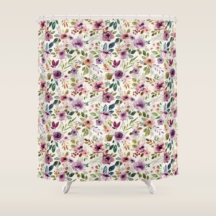 Autumn Amethyst Floral Shower Curtain Gallery Image 1