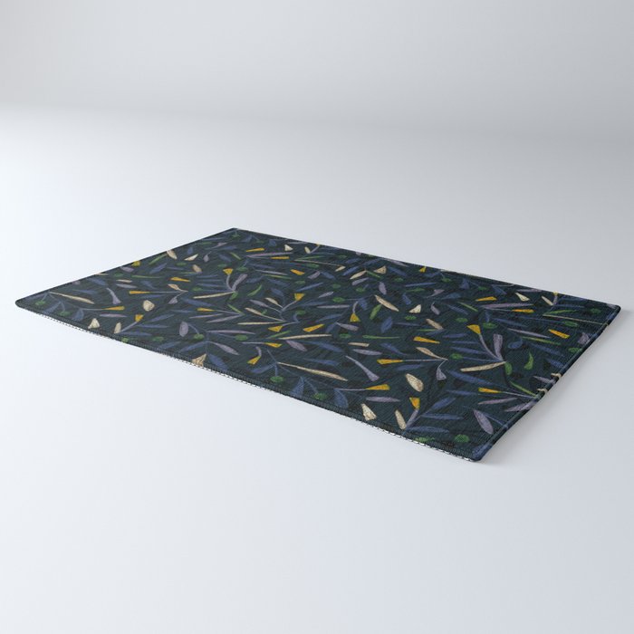 Midnight Floral Pattern 2 - Blue and Yellow Rug Gallery Image 3