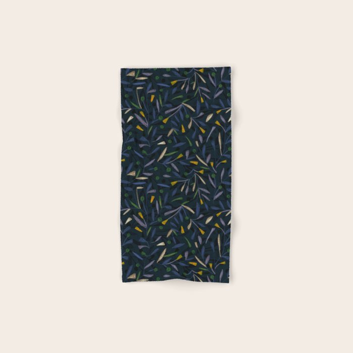 Midnight Floral Pattern 2 - Blue and Yellow Bath Towel Gallery Image 1
