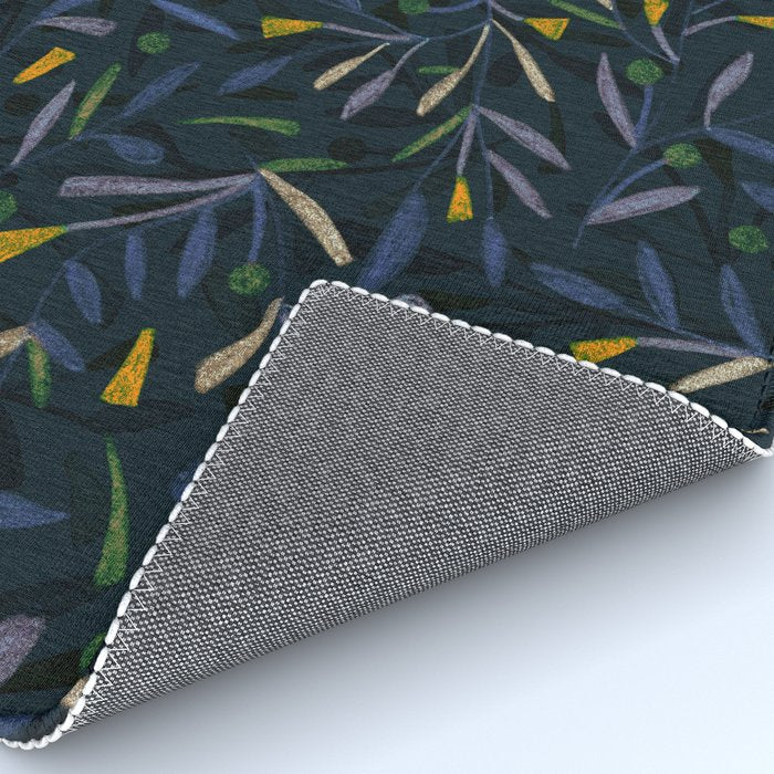 Midnight Floral Pattern 2 - Blue and Yellow Rug Gallery Image 4