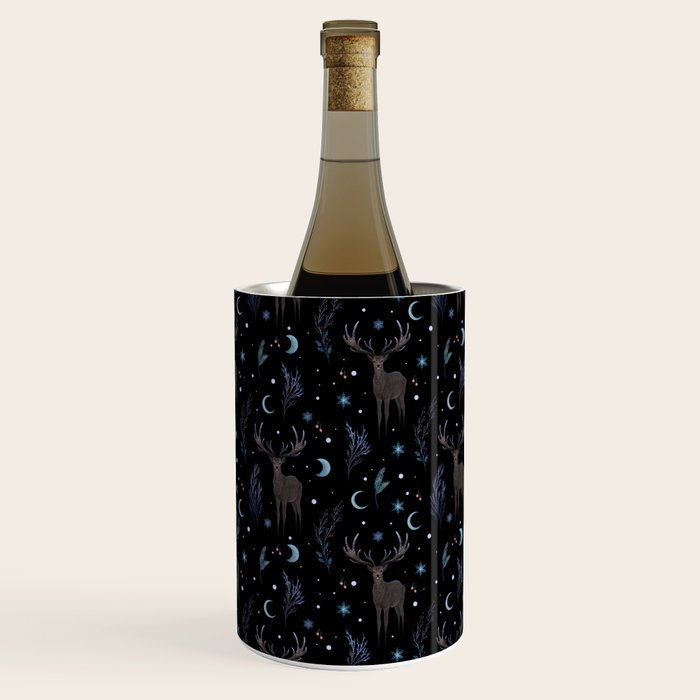 Deer in Winter Night Forest Wine Chiller Gallery Image 3