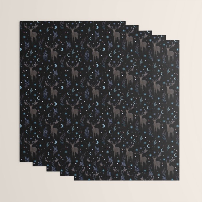 Deer in Winter Night Forest Wrapping Paper Gallery Image 3
