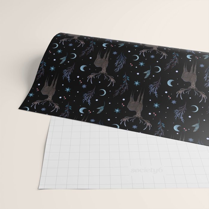 Deer in Winter Night Forest Wrapping Paper Gallery Image 2