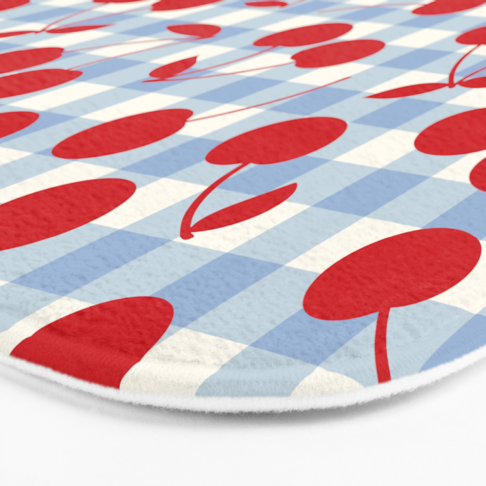 Red Cherries & Baby Blue Gingham Bath Mat Gallery Image 3