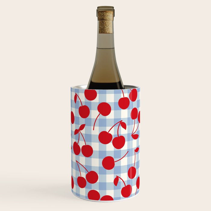 Red Cherries & Baby Blue Gingham Wine Chiller Gallery Image 3