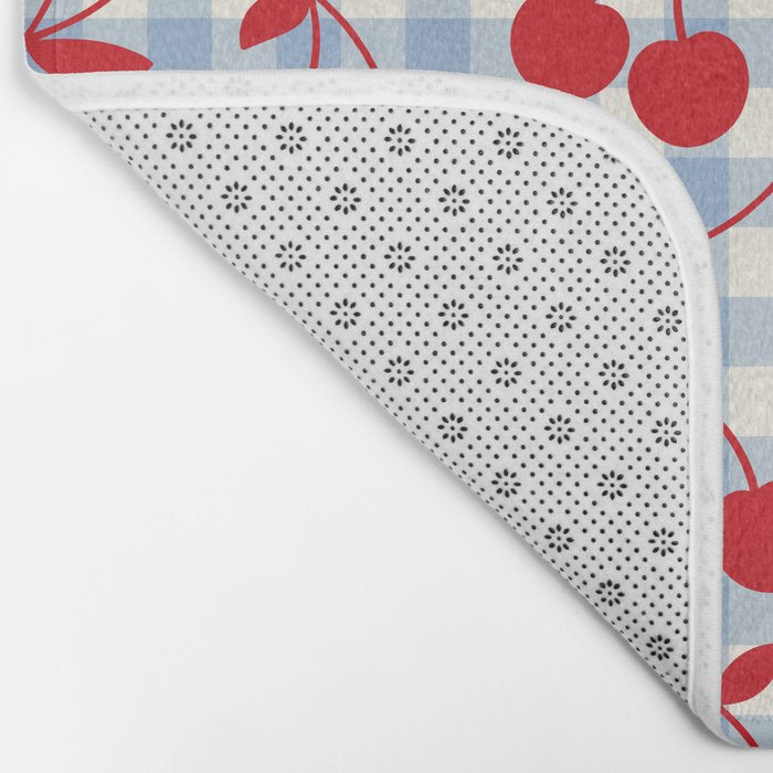 Red Cherries & Baby Blue Gingham Bath Mat Gallery Image 2
