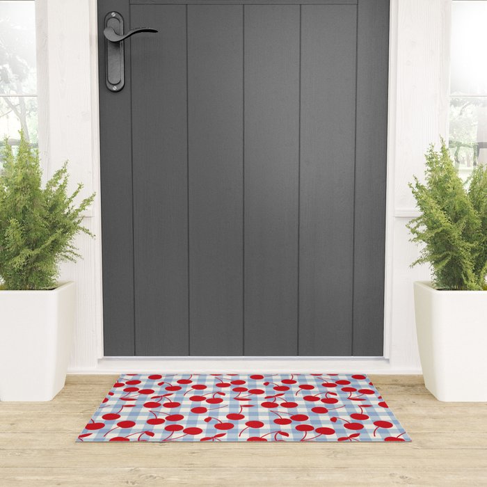 Red Cherries & Baby Blue Gingham Welcome Mat Gallery Image 3