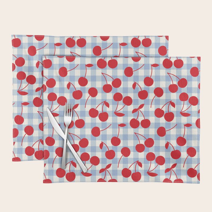 Red Cherries & Baby Blue Gingham Placemat Gallery Image 1