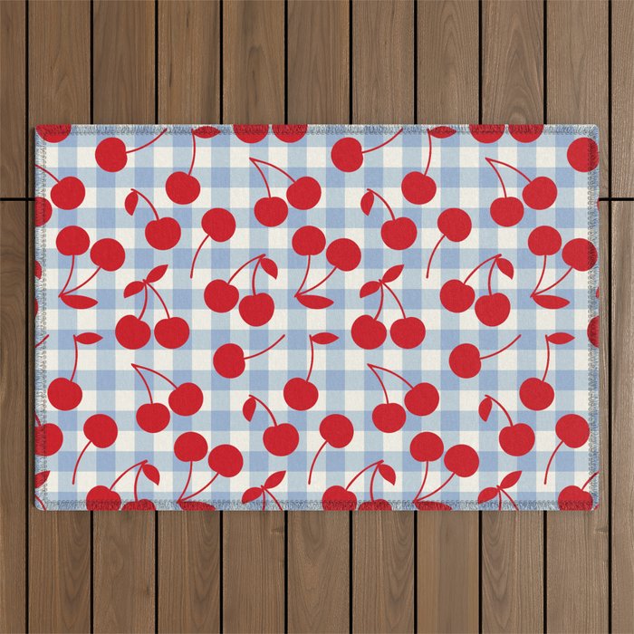 Red Cherries & Baby Blue Gingham Outdoor Rug Gallery Image 1