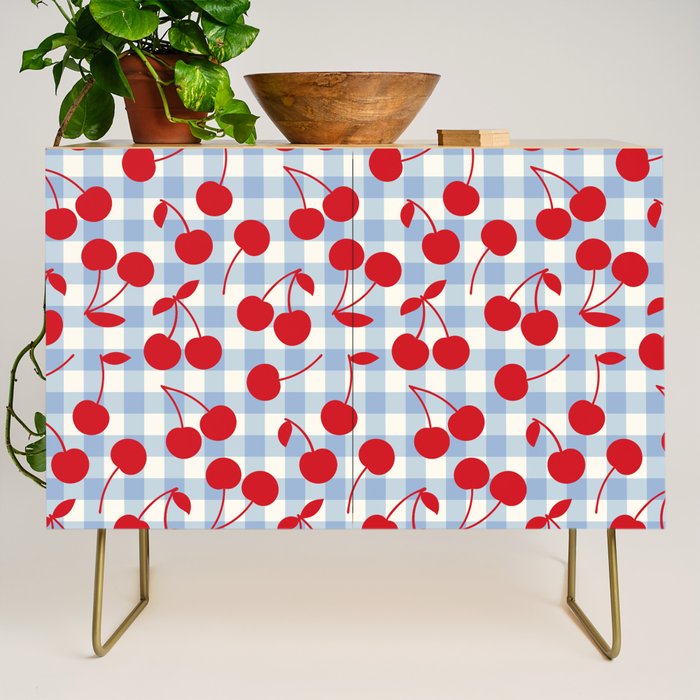 Red Cherries & Baby Blue Gingham Credenza Gallery Image 1