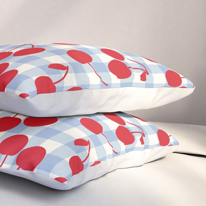Red Cherries & Baby Blue Gingham Pillow Sham Gallery Image 3