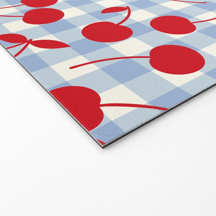 Red Cherries & Baby Blue Gingham Welcome Mat Gallery Image 2