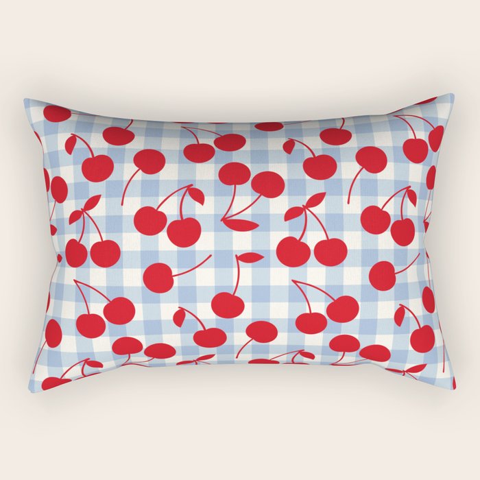 Red Cherries & Baby Blue Gingham Rectangular Pillow Gallery Image 1