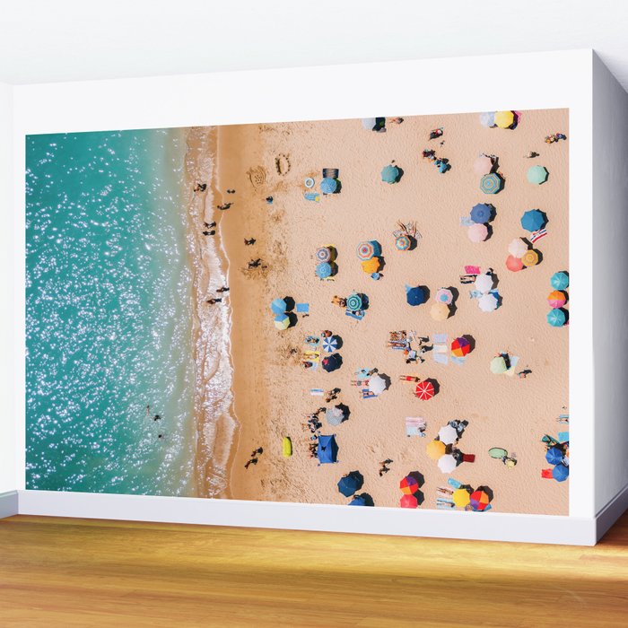 People On Algarve Beach In Portugal, Drone Photography, Aerial Photo, Ocean Wall Art Print Wall Mural Gallery Image 2