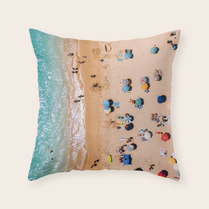 People On Algarve Beach In Portugal, Drone Photography, Aerial Photo, Ocean Wall Art Print Throw Pillow Gallery Image 6