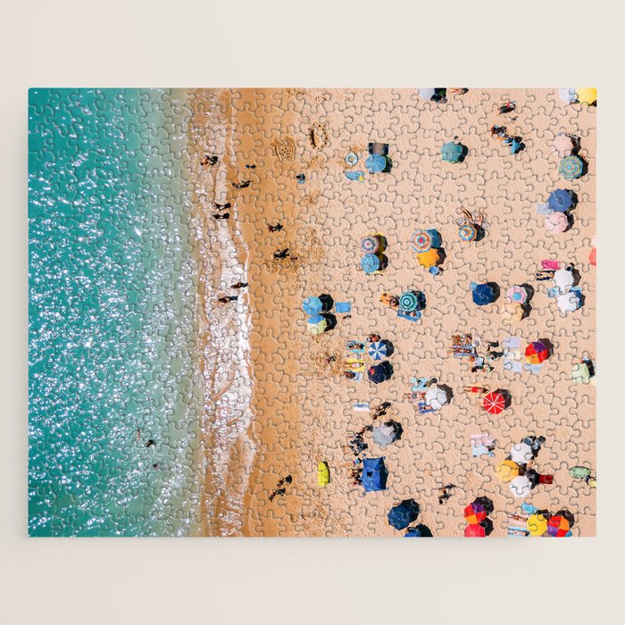 People On Algarve Beach In Portugal, Drone Photography, Aerial Photo, Ocean Wall Art Print Jigsaw Puzzle Gallery Image 1