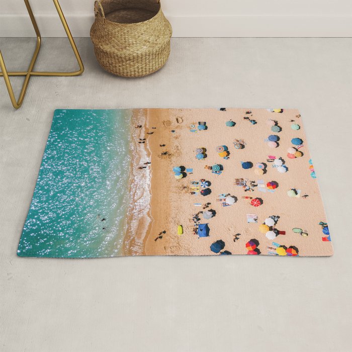 People On Algarve Beach In Portugal, Drone Photography, Aerial Photo, Ocean Wall Art Print Rug Gallery Image 1
