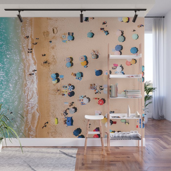 People On Algarve Beach In Portugal, Drone Photography, Aerial Photo, Ocean Wall Art Print Wall Mural Gallery Image 1