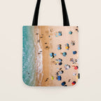 People On Algarve Beach In Portugal, Drone Photography, Aerial Photo, Ocean Wall Art Print Tote Bag Gallery Image 1
