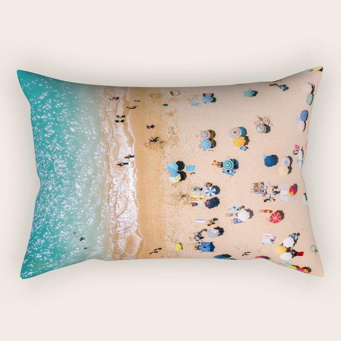 People On Algarve Beach In Portugal, Drone Photography, Aerial Photo, Ocean Wall Art Print Rectangular Pillow Gallery Image 2