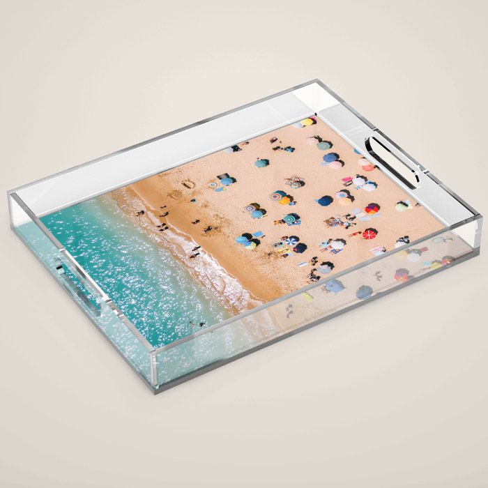 People On Algarve Beach In Portugal, Drone Photography, Aerial Photo, Ocean Wall Art Print Acrylic Tray Gallery Image 1