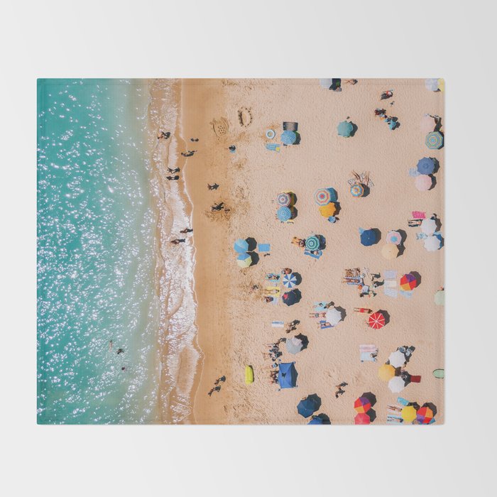People On Algarve Beach In Portugal, Drone Photography, Aerial Photo, Ocean Wall Art Print Throw Blanket Gallery Image 2