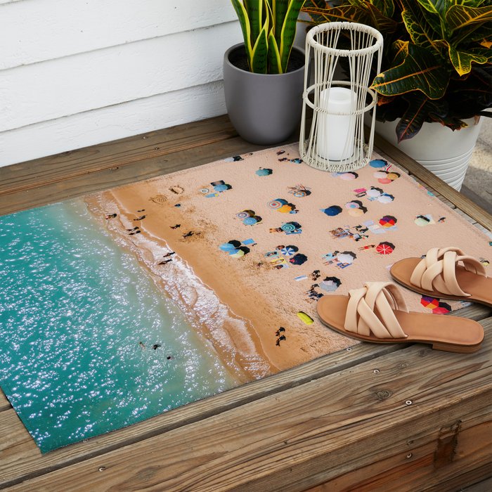 People On Algarve Beach In Portugal, Drone Photography, Aerial Photo, Ocean Wall Art Print Outdoor Rug Gallery Image 2