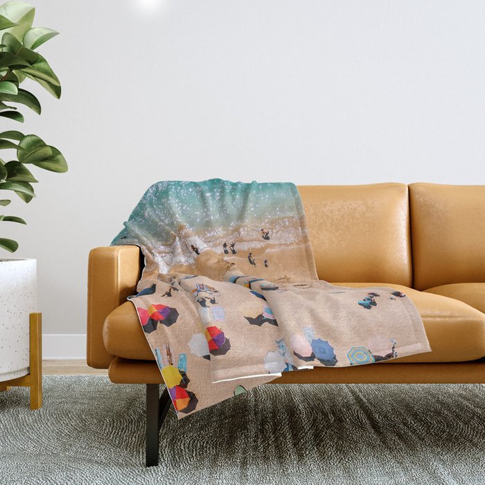 People On Algarve Beach In Portugal, Drone Photography, Aerial Photo, Ocean Wall Art Print Throw Blanket Gallery Image 1