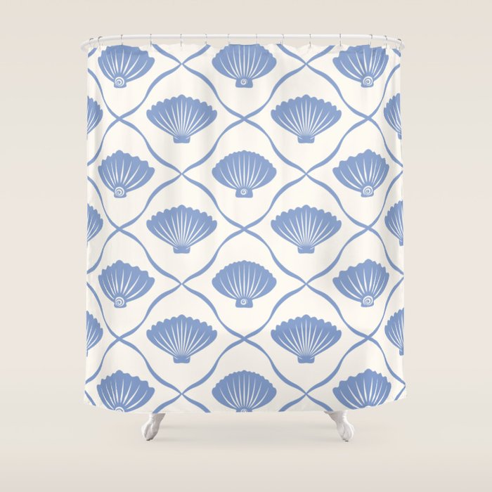 Coastal Ocean Blue Seashells Shower Curtain Gallery Image 1