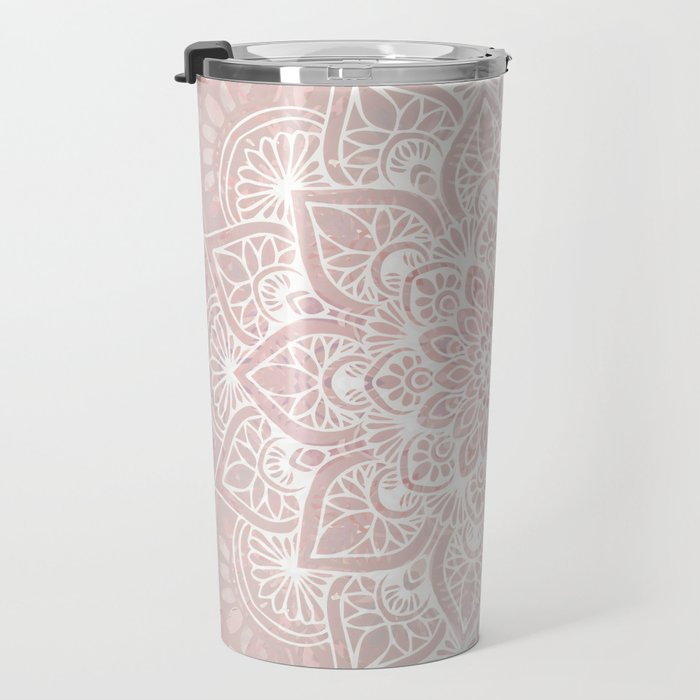 Mandala Yoga Love, Blush Pink Floral Travel Mug Gallery Image 3