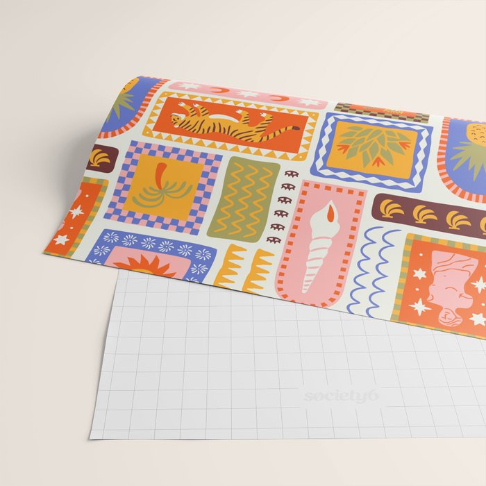 Vintage tropical summer patchwork tapestry pattern Wrapping Paper Gallery Image 2