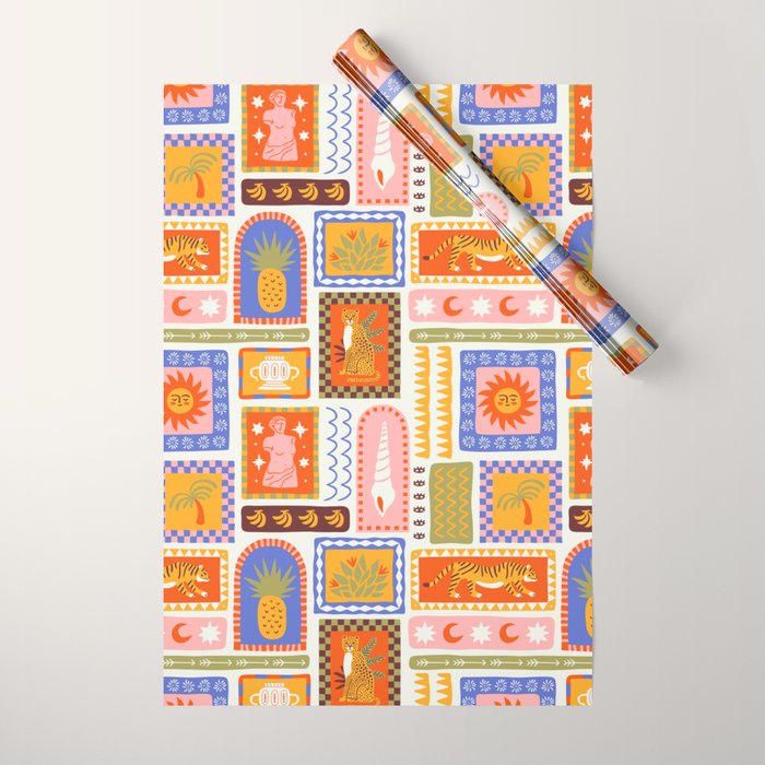 Vintage tropical summer patchwork tapestry pattern Wrapping Paper Gallery Image 1