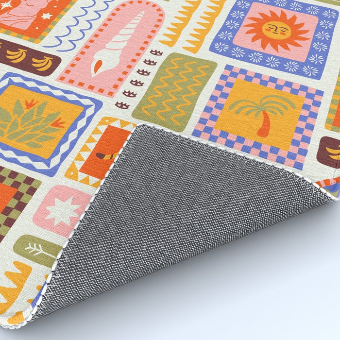 Vintage tropical summer patchwork tapestry pattern Rug Gallery Image 4