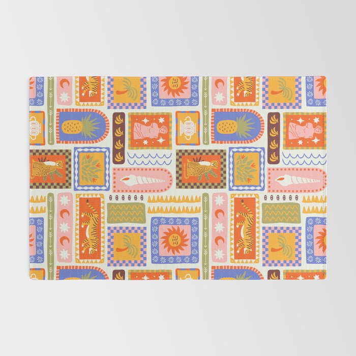 Vintage tropical summer patchwork tapestry pattern Rug Gallery Image 2