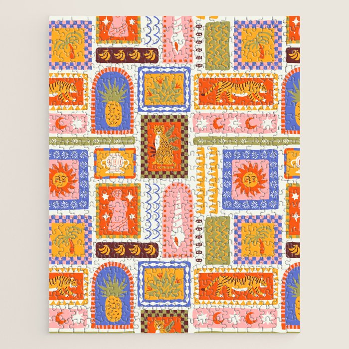 Vintage tropical summer patchwork tapestry pattern Jigsaw Puzzle Gallery Image 1