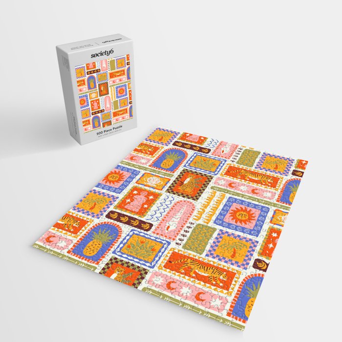 Vintage tropical summer patchwork tapestry pattern Jigsaw Puzzle Gallery Image 2