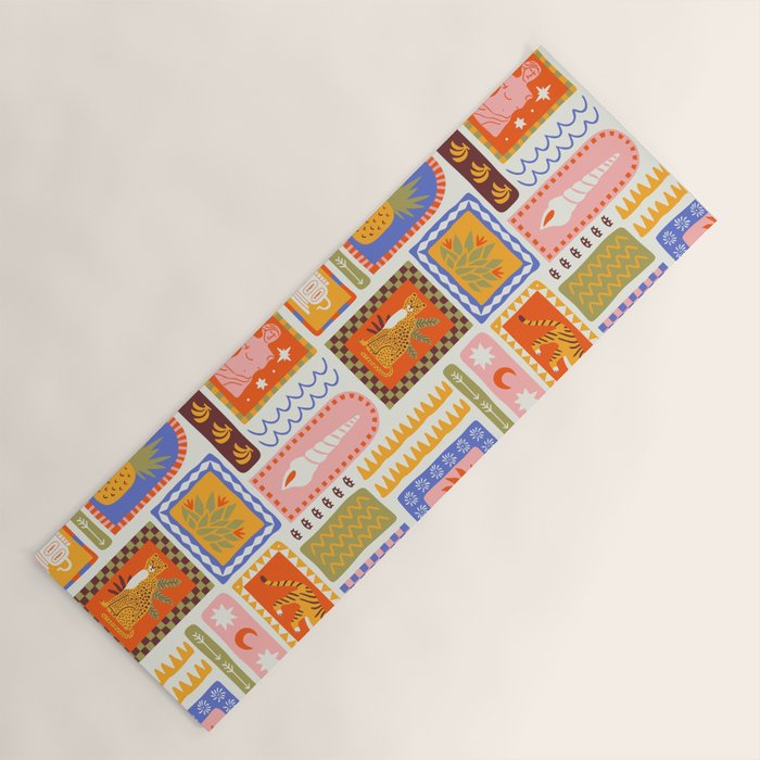 Vintage tropical summer patchwork tapestry pattern Yoga Mat Gallery Image 1