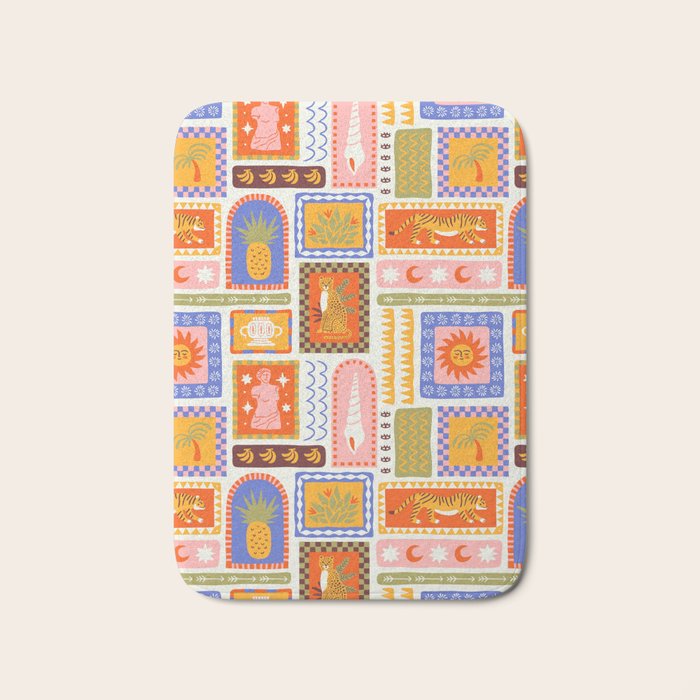 Vintage tropical summer patchwork tapestry pattern Bath Mat Gallery Image 1