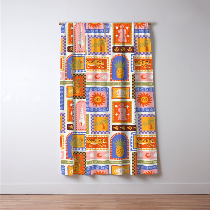 Vintage tropical summer patchwork tapestry pattern Window Curtain Gallery Image 3