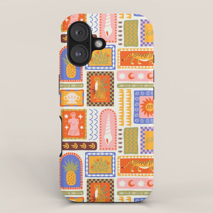Vintage tropical summer patchwork tapestry pattern iPhone Case Gallery Image 1