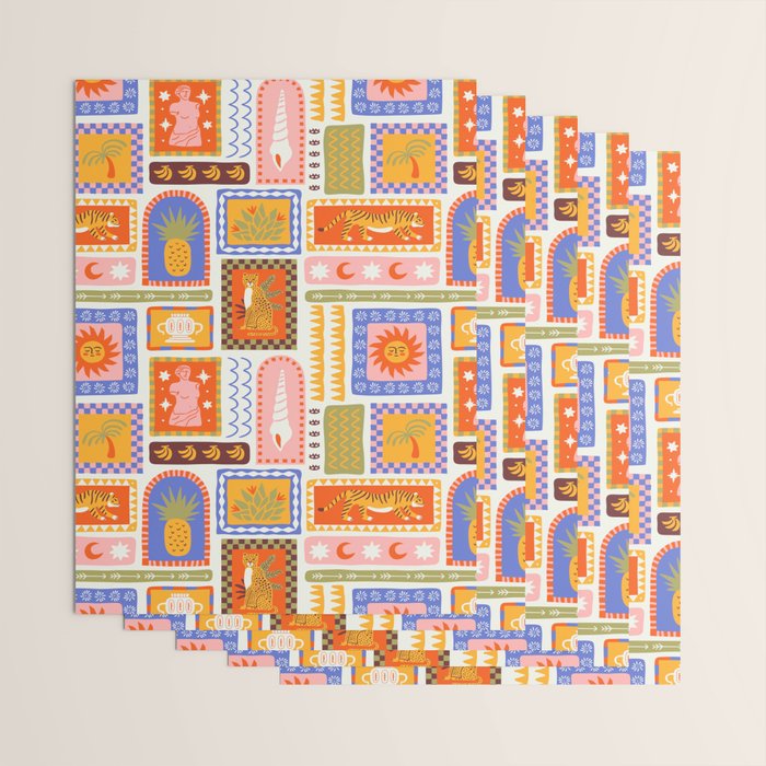 Vintage tropical summer patchwork tapestry pattern Wrapping Paper Gallery Image 3