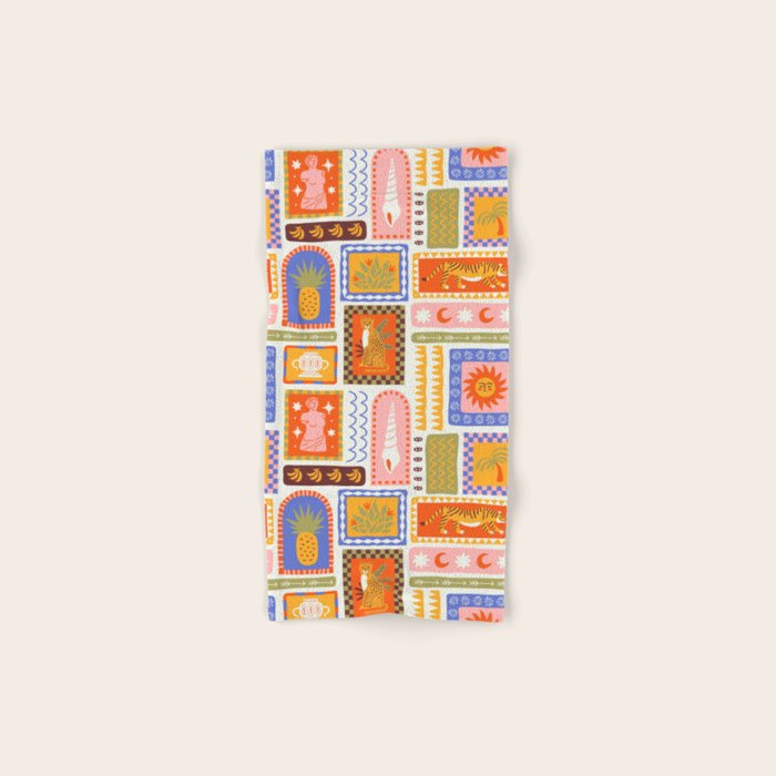 Vintage tropical summer patchwork tapestry pattern Bath Towel Gallery Image 1
