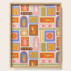 Vintage tropical summer patchwork tapestry pattern Serving Tray Gallery Image 1