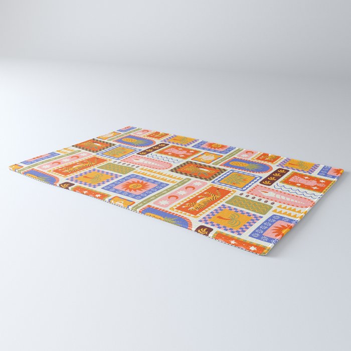 Vintage tropical summer patchwork tapestry pattern Rug Gallery Image 3