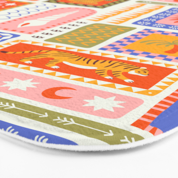 Vintage tropical summer patchwork tapestry pattern Bath Mat Gallery Image 3
