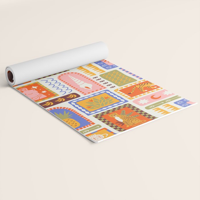 Vintage tropical summer patchwork tapestry pattern Yoga Mat Gallery Image 2