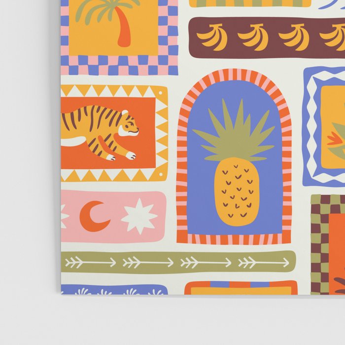 Vintage tropical summer patchwork tapestry pattern Poster Gallery Image 3