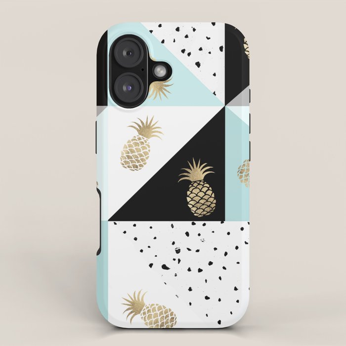 Pastel color block watercolor dots faux gold pineapple iPhone Case Gallery Image 1